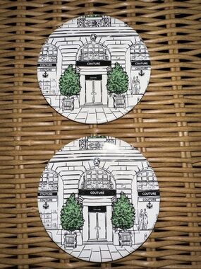Round Coaster Set in Green & White NWOT